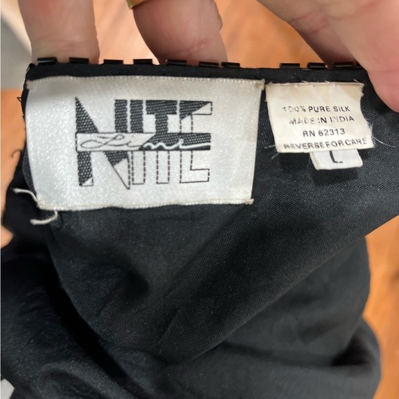 Vintage Nite Line Black Silk sequin beaded open front trench jacket women's L - Picture 10 of 10